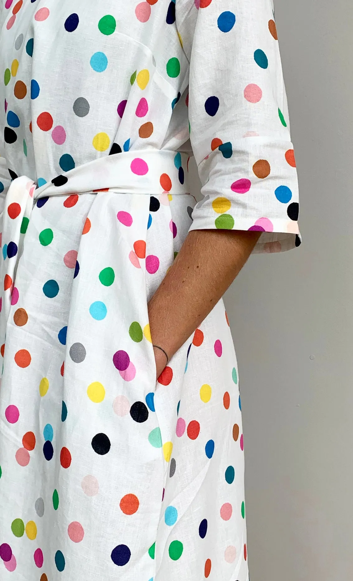 Confetti 100% linen dress with tie (white)