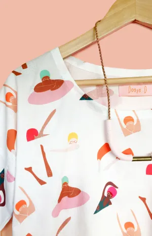 Confetti linen 3 quarter sleeves top (white)