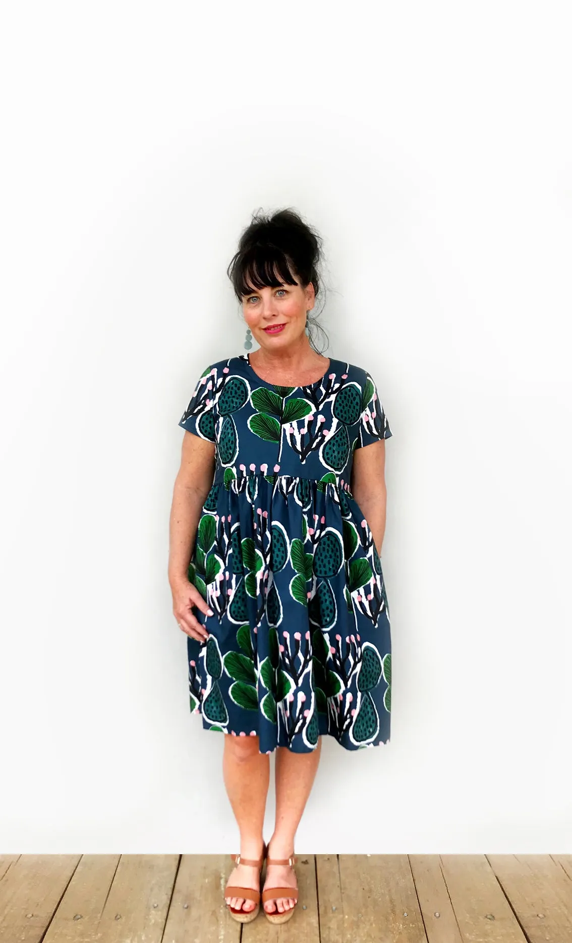 Coral Cacti blend Pleated Dress (cotton)