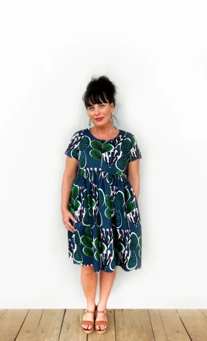 Coral Cacti blend Pleated Dress (cotton)