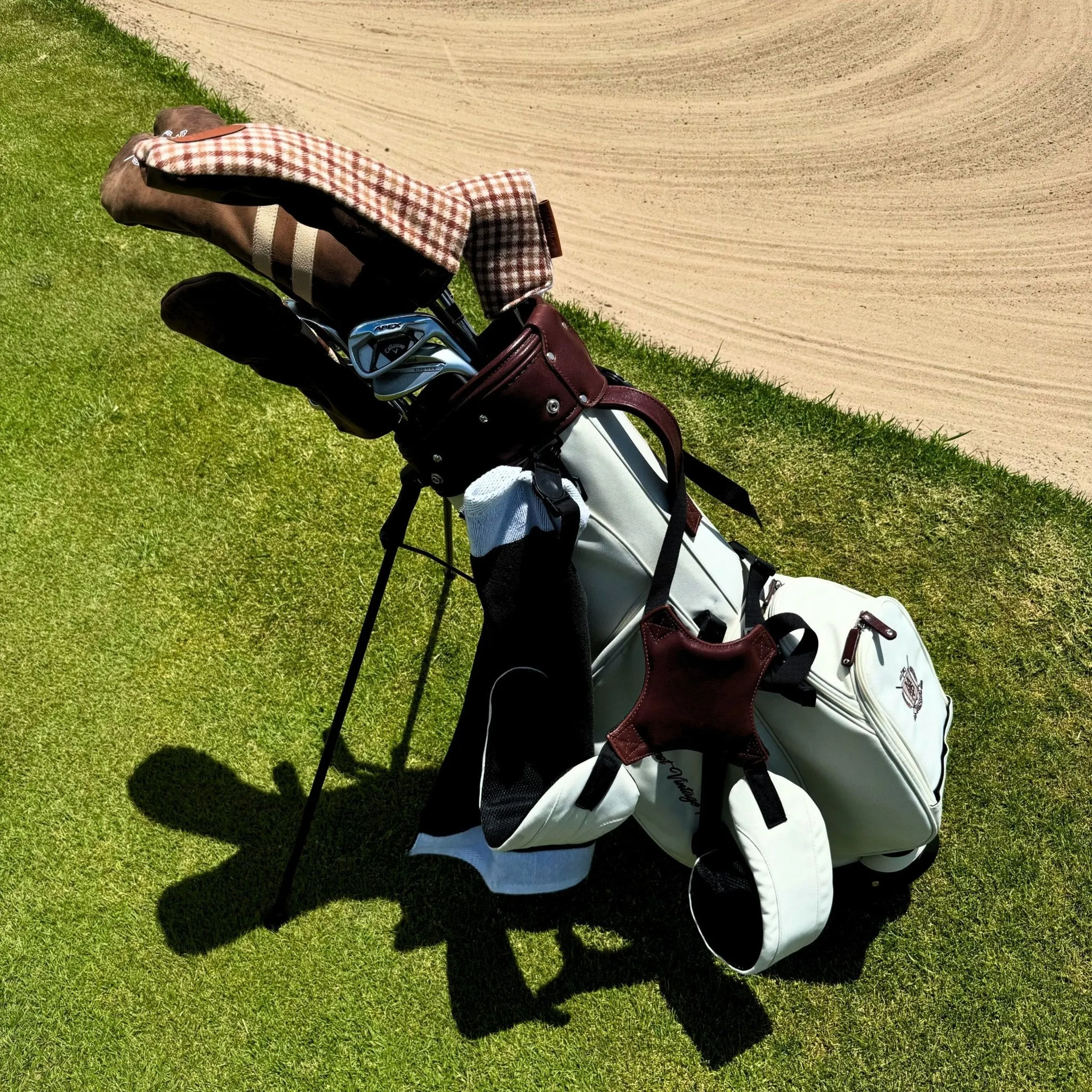 Cream Canvas / Leather Golf Bag - Stand