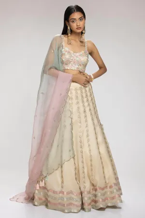 Cream Embellished Lehenga Set