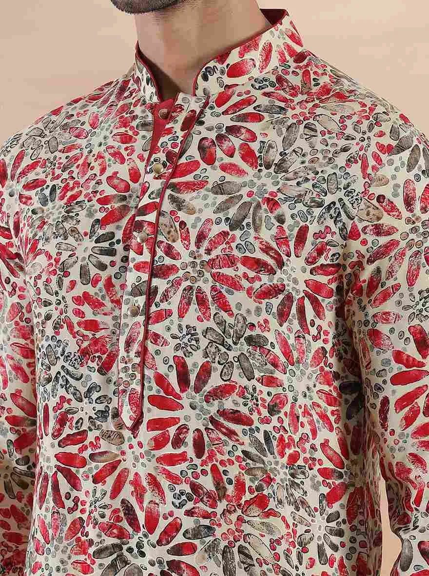 Cream Maroon Printed Kurta | The Kurta Company