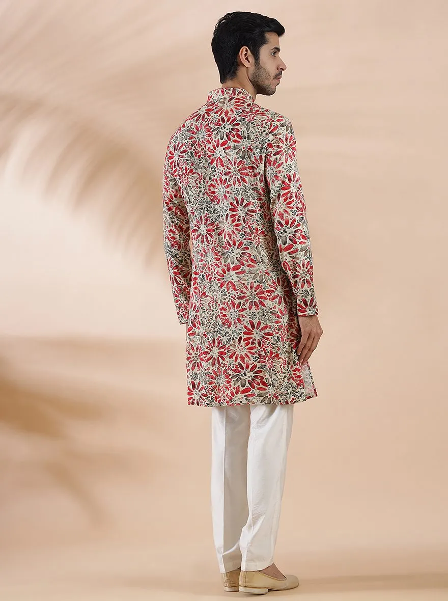 Cream Maroon Printed Kurta | The Kurta Company