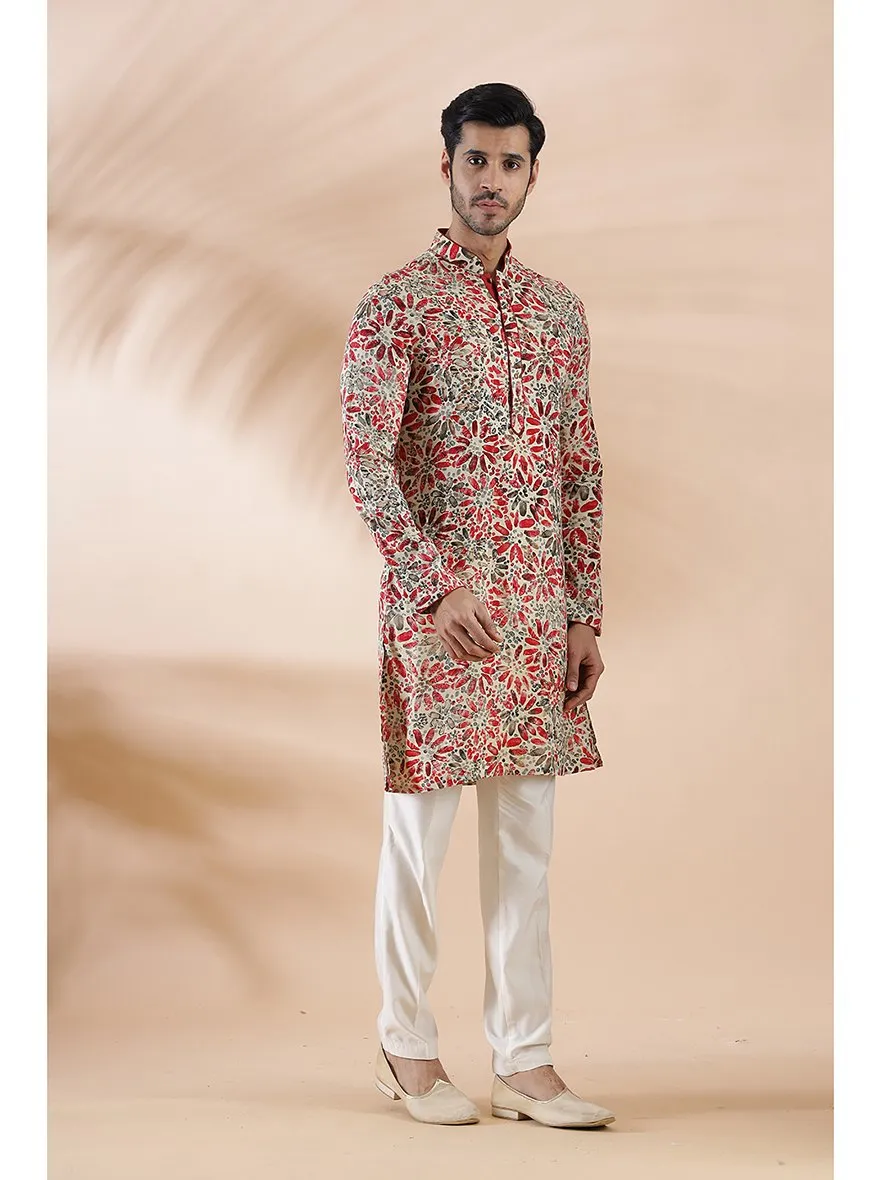 Cream Maroon Printed Kurta | The Kurta Company