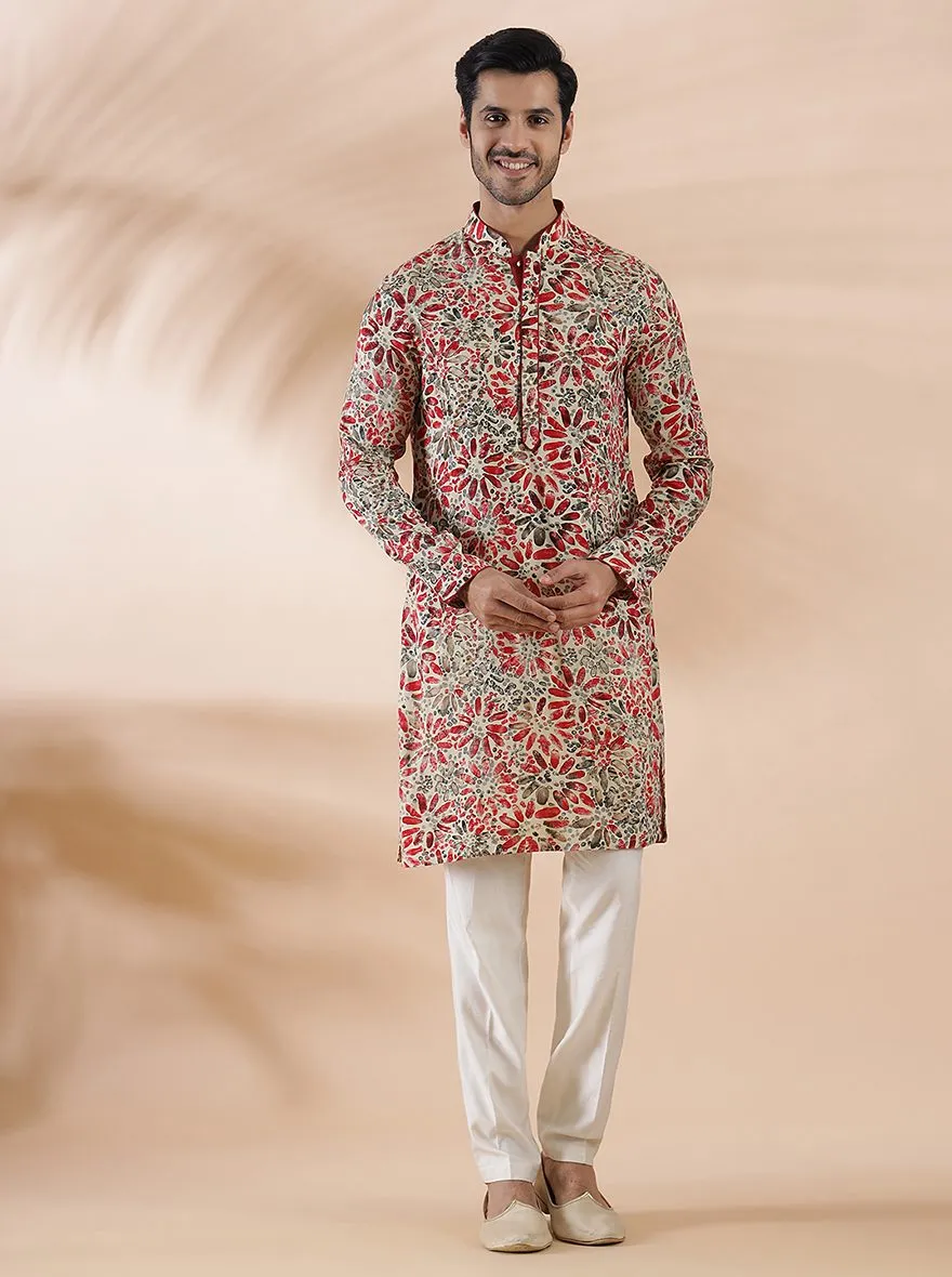 Cream Maroon Printed Kurta | The Kurta Company