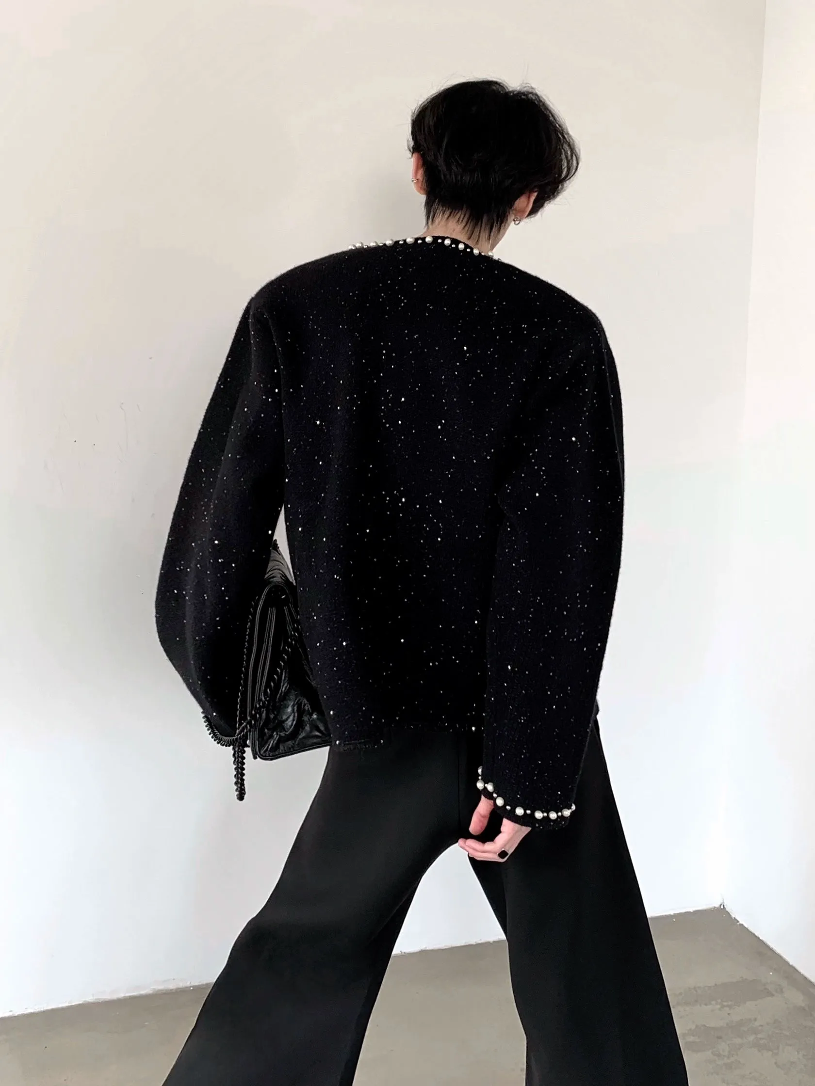 Crew Neck Pearl Trim Cardigan