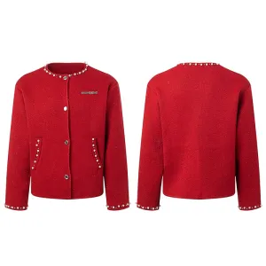Crew Neck Pearl Trim Cardigan