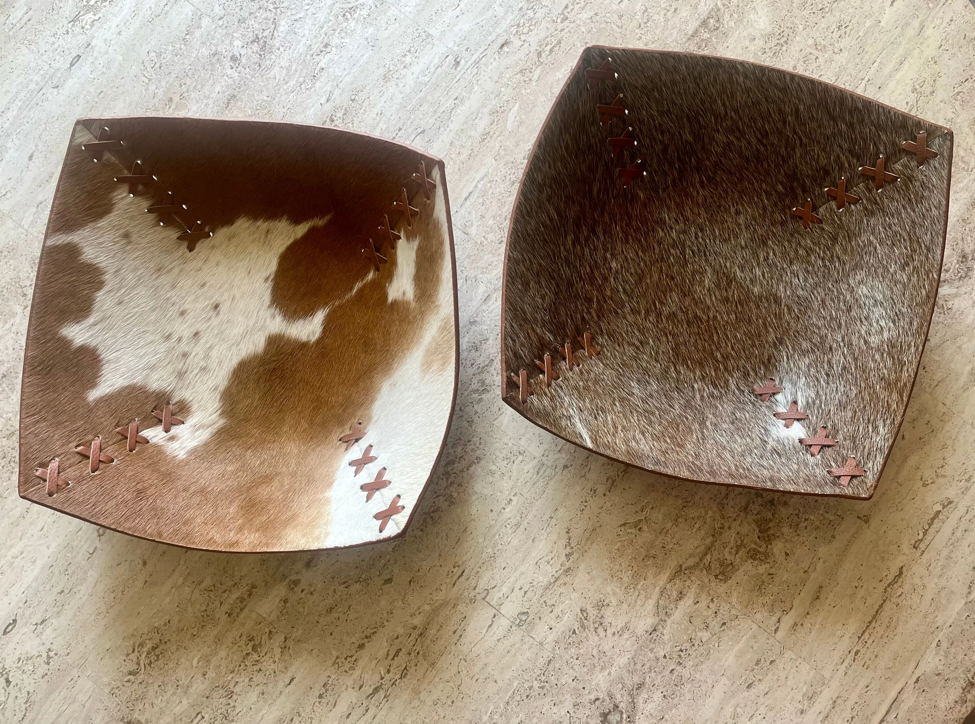 Cross Stitched Large Cowhide Bowl