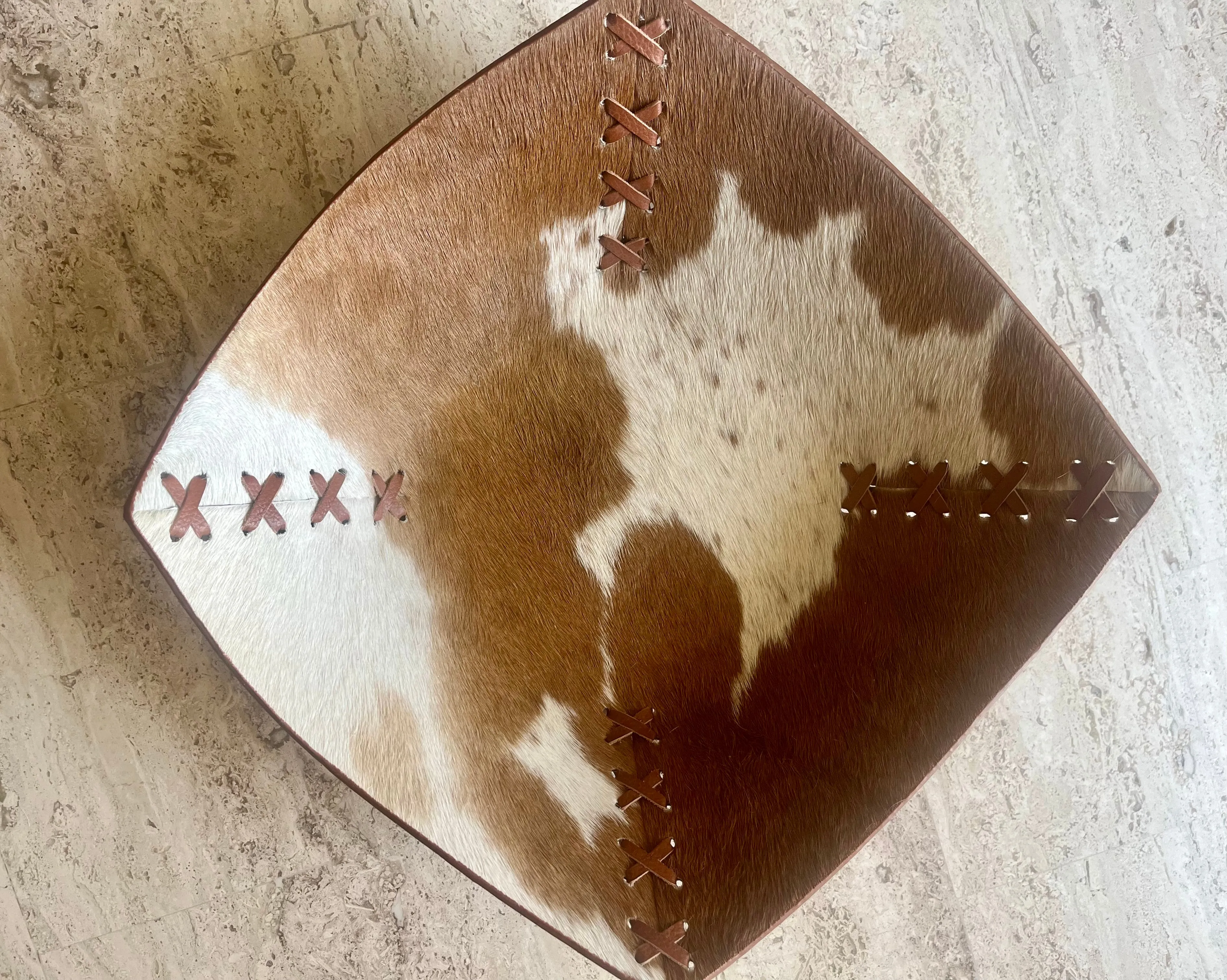Cross Stitched Large Cowhide Bowl