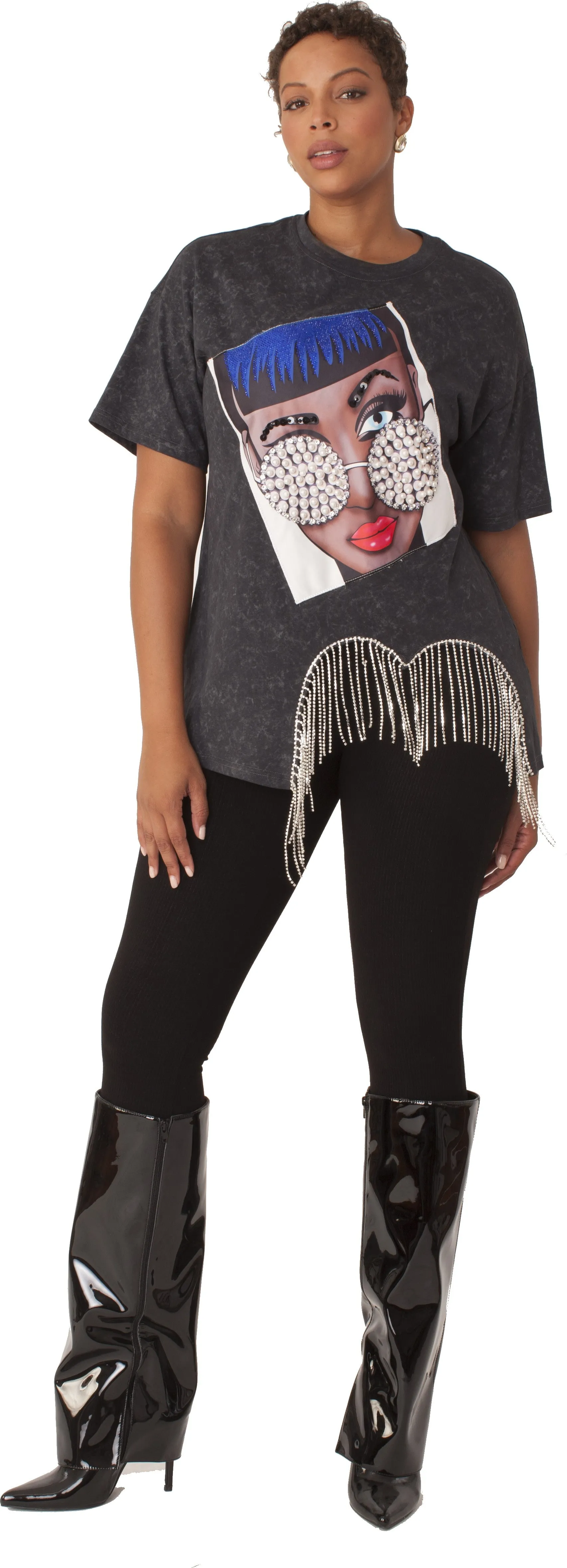 Crystal Fringe Graphic T-Shirt -82529