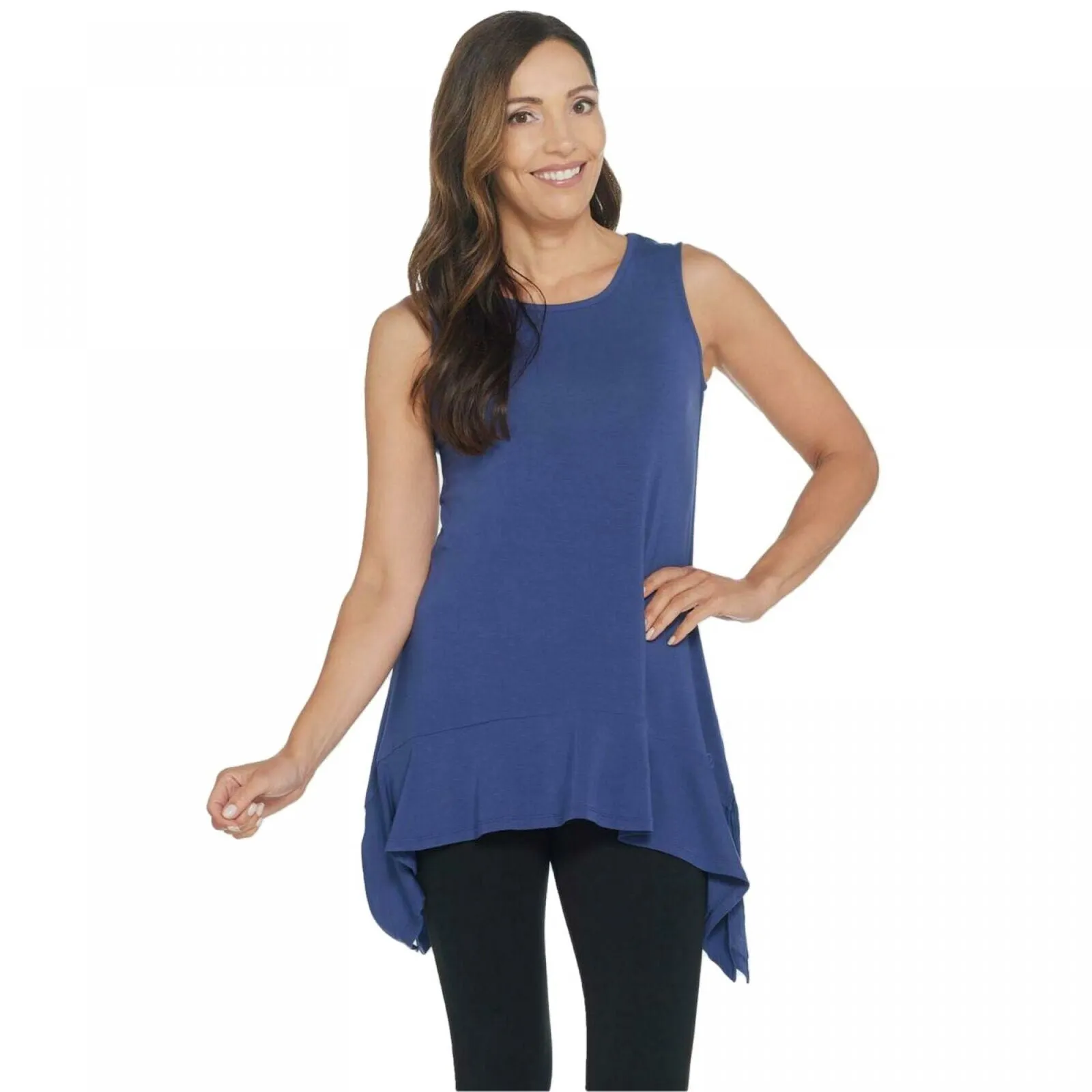 Cuddl Duds Plus Size Softwear Stretch Handkerchief Hem Ruffle Tank Top
