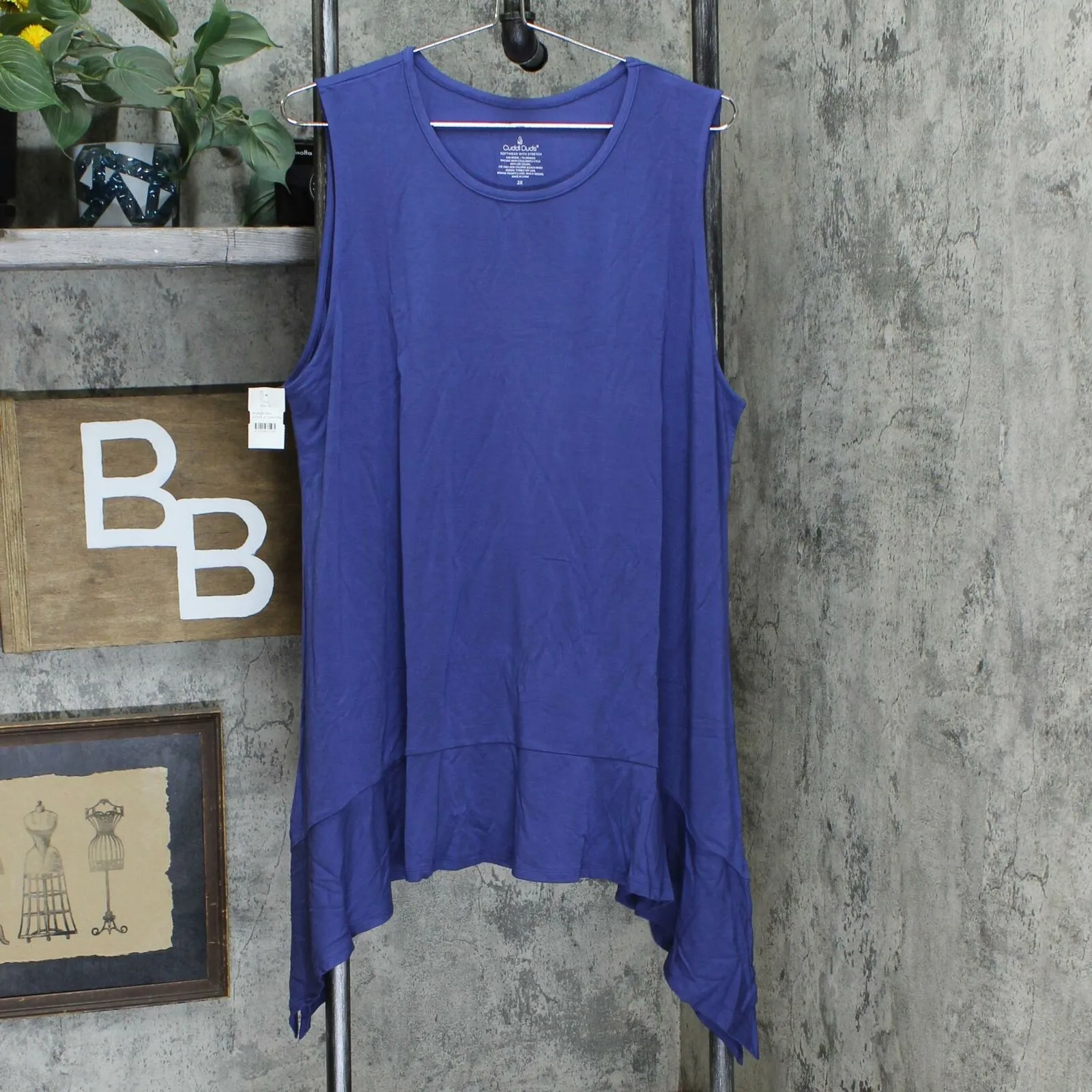 Cuddl Duds Plus Size Softwear Stretch Handkerchief Hem Ruffle Tank Top