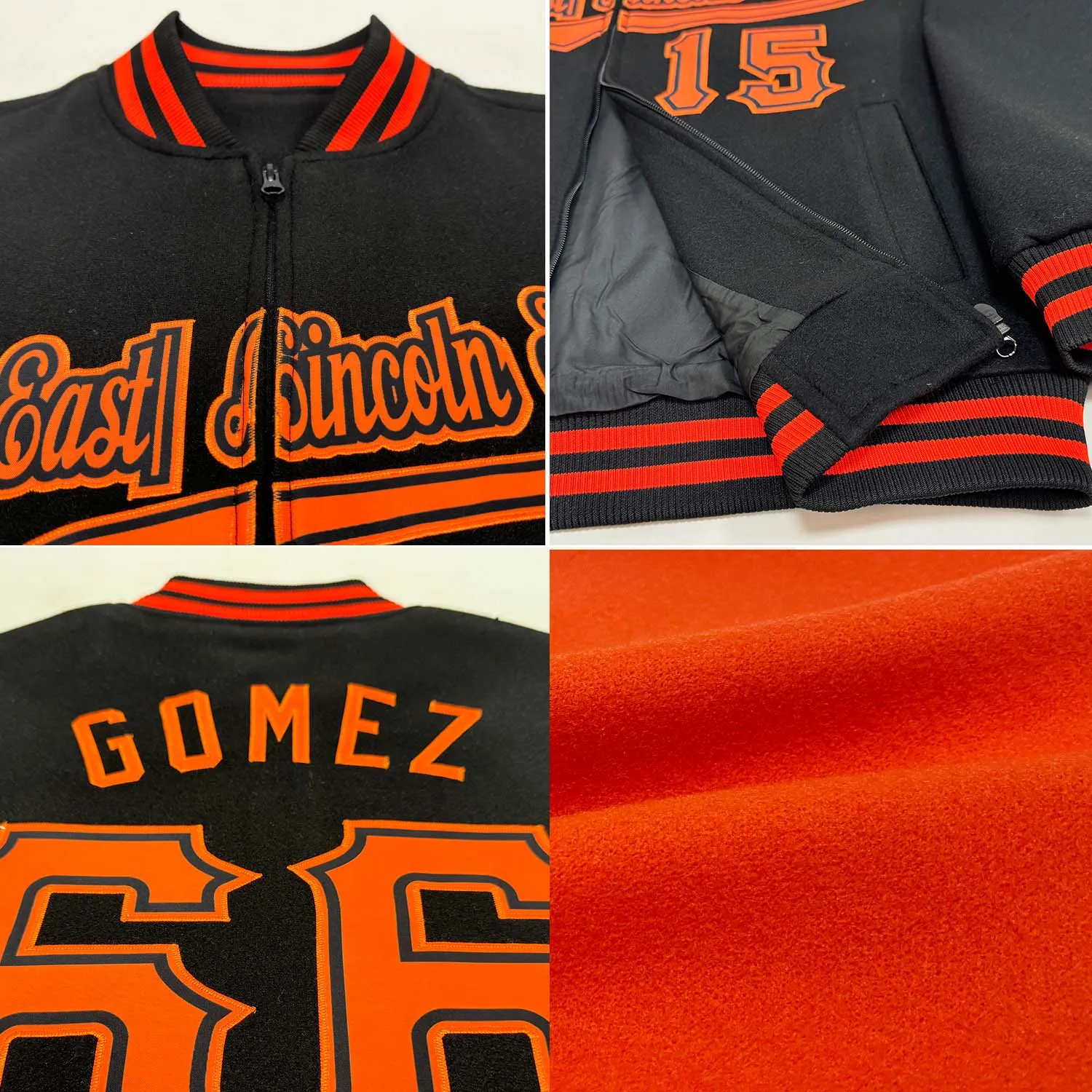 Custom Orange White-Aqua Bomber Varsity Letterman Zipper Jacket