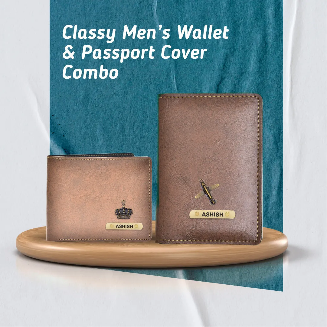 Customized with Name and Charm Men's 2 Pcs Travel Combo - Brown