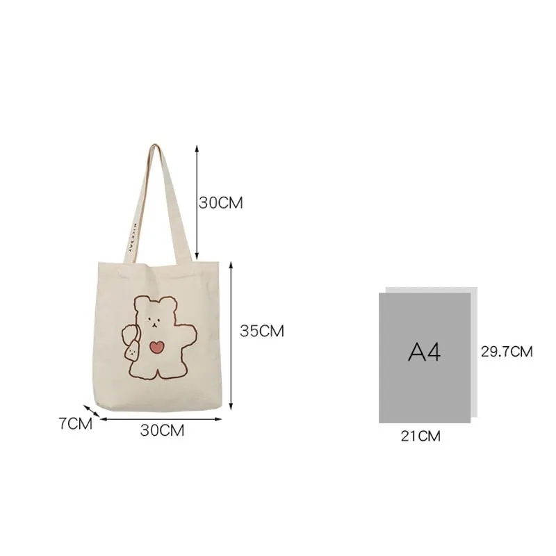 Cute Bear Embroidery Canvas Toe Bag