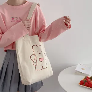 Cute Bear Embroidery Canvas Toe Bag