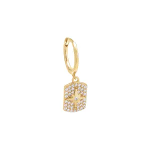 Dangling Pavé Starburst Dog Tag Huggie Earring