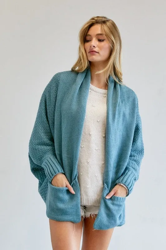 Davi & Dani Pattern Knit Dolman Sleeve Solid Slouch Cardigan