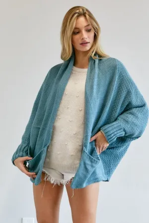 Davi & Dani Pattern Knit Dolman Sleeve Solid Slouch Cardigan