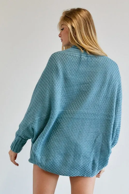 Davi & Dani Pattern Knit Dolman Sleeve Solid Slouch Cardigan