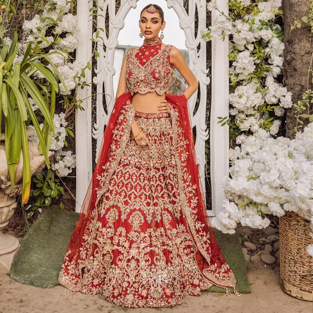 Designer Embellished Bridal Red Lehenga Choli For Wedding Wear