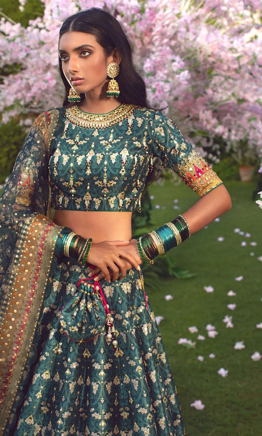 Designer Embellished Dark Green Lehenga Choli Bridal Wear