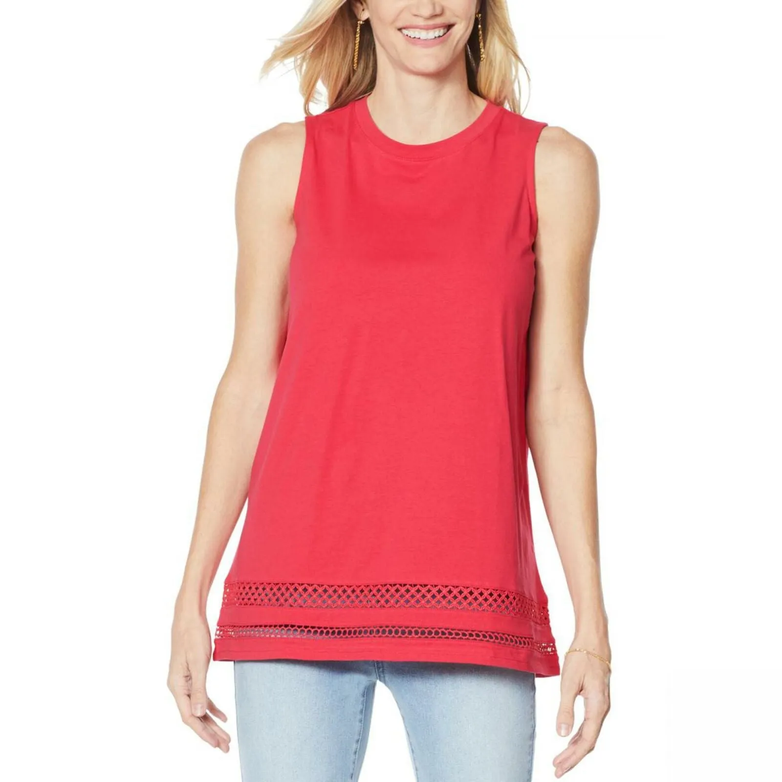 DG2 by Diane Gilman Women's Crochet Trim Tank Top Red Plus 1X