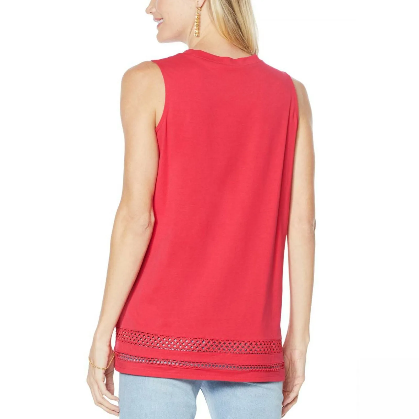 DG2 by Diane Gilman Women's Crochet Trim Tank Top Red Plus 1X