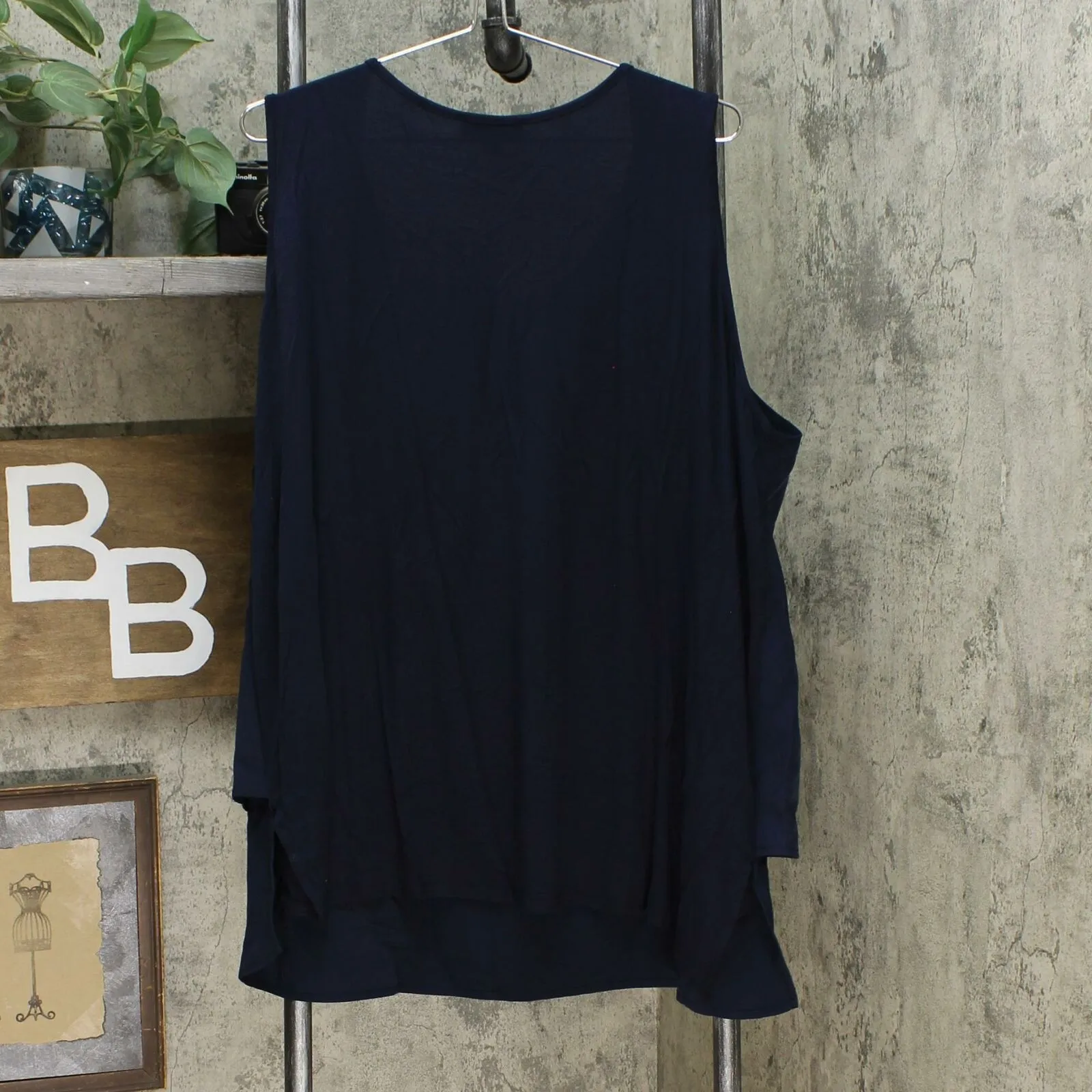 DG2 by Diane Gilman Women's Mixed Media Easy Tank Top Navy Plus 2X