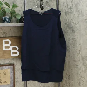 DG2 by Diane Gilman Women's Mixed Media Easy Tank Top Navy Plus 2X