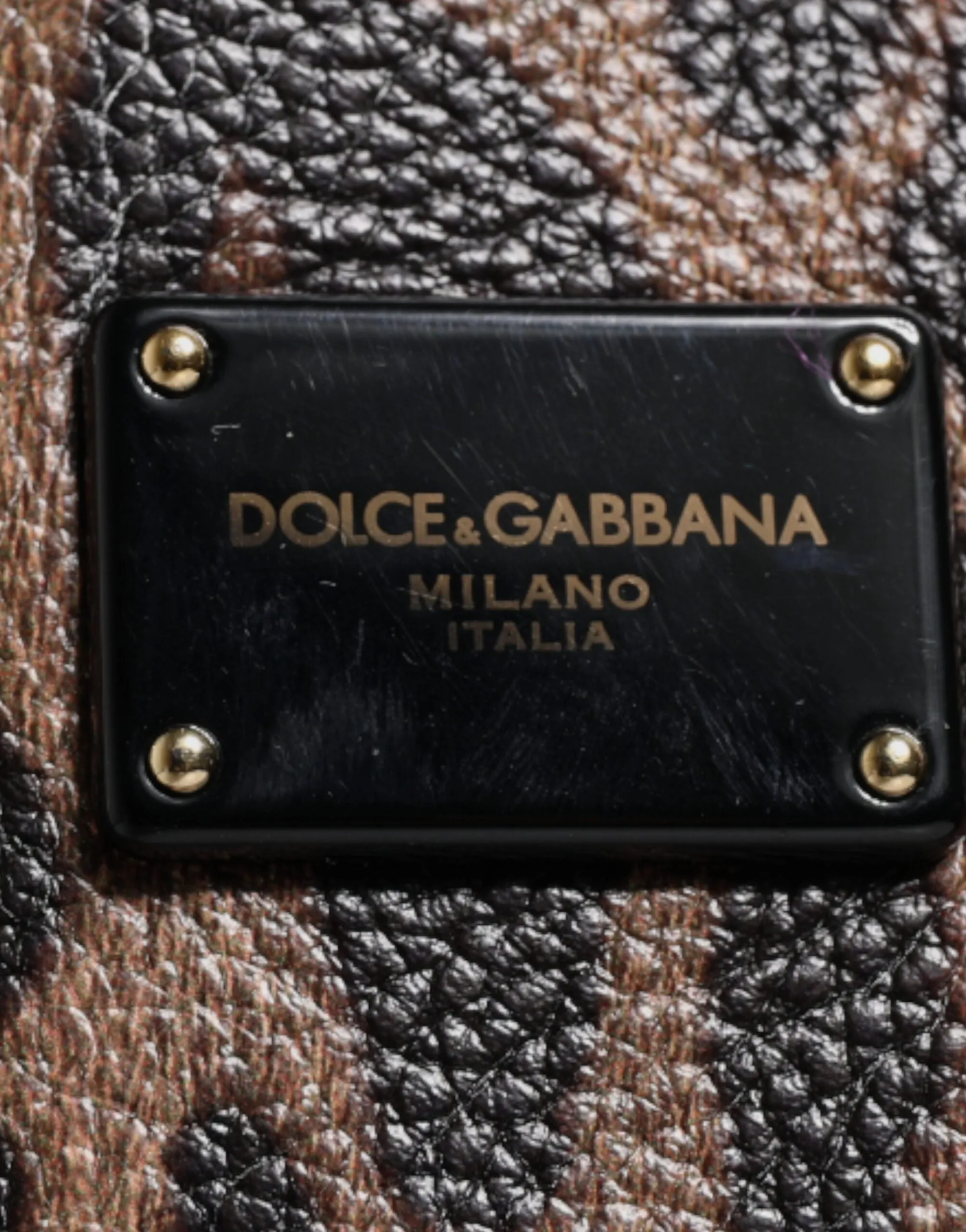 Dolce & Gabbana Brown Black Calfskin Leopard Print Shoulder Tote Bag