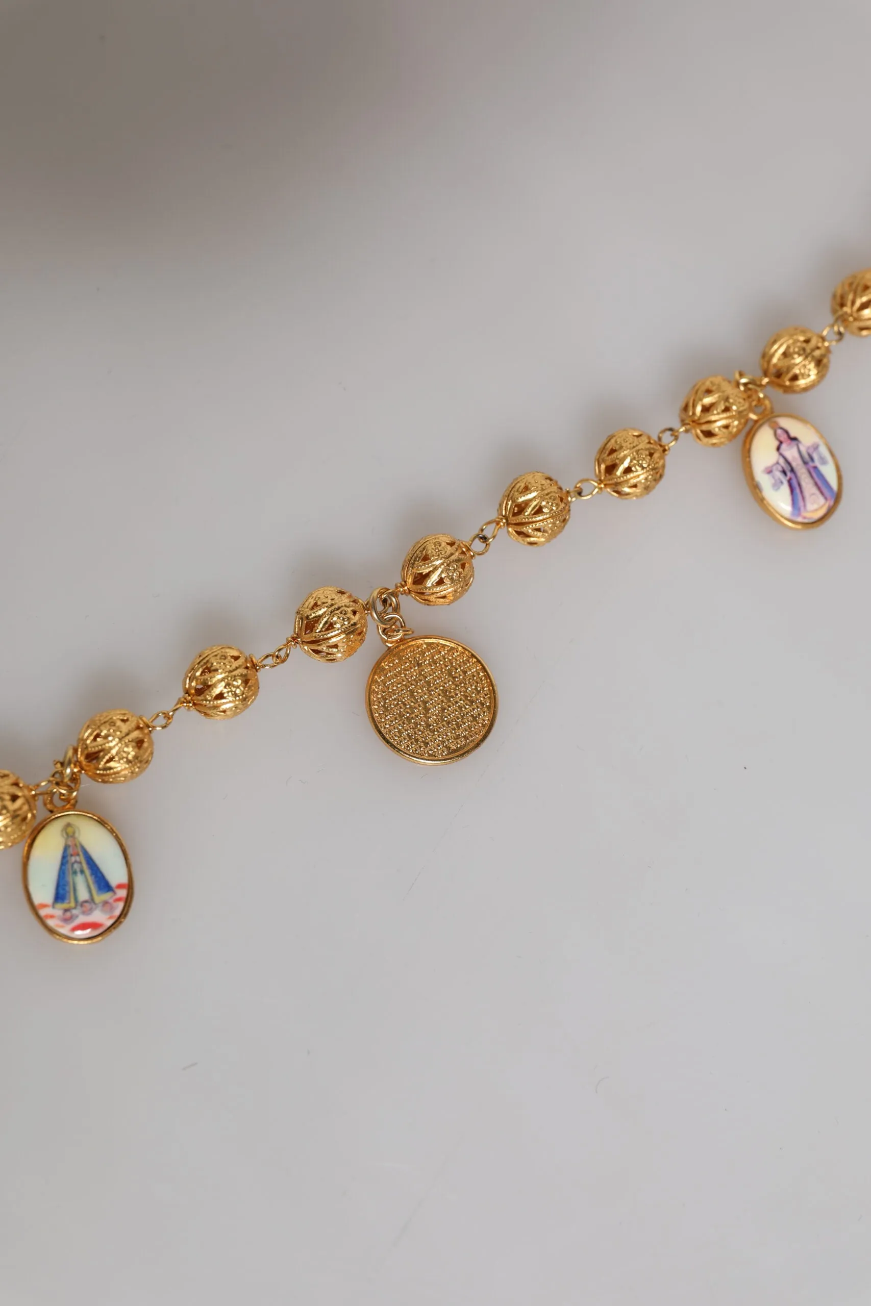 Dolce & Gabbana Gold Tone Chain Brass Beaded Statement Sicily Necklace