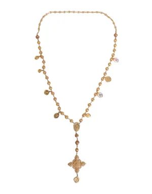 Dolce & Gabbana Gold Tone Chain Brass Beaded Statement Sicily Necklace