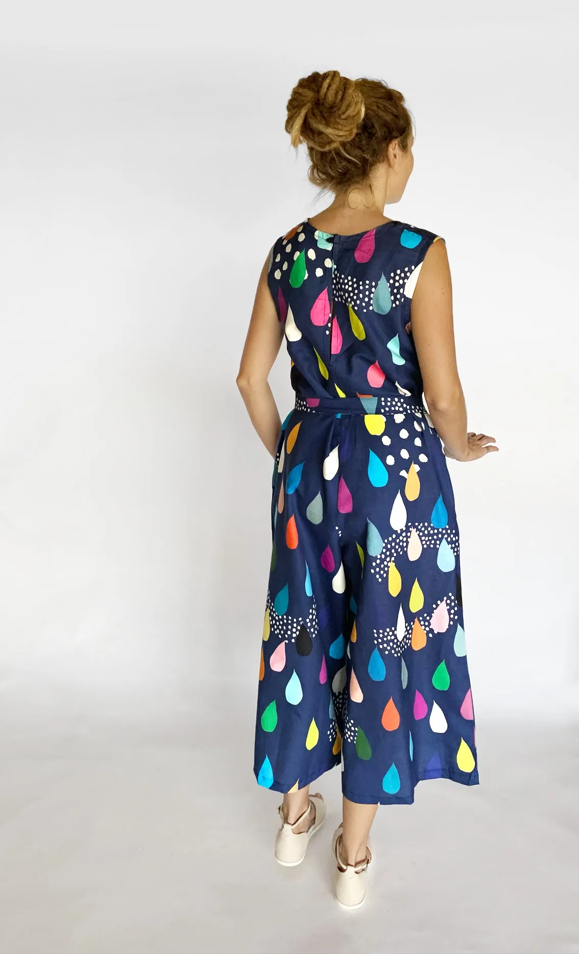 Doops Drops 100% linen jumpsuit (navy) with tie