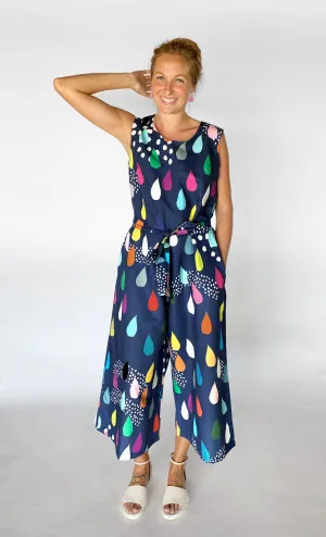 Doops Drops 100% linen jumpsuit (navy) with tie