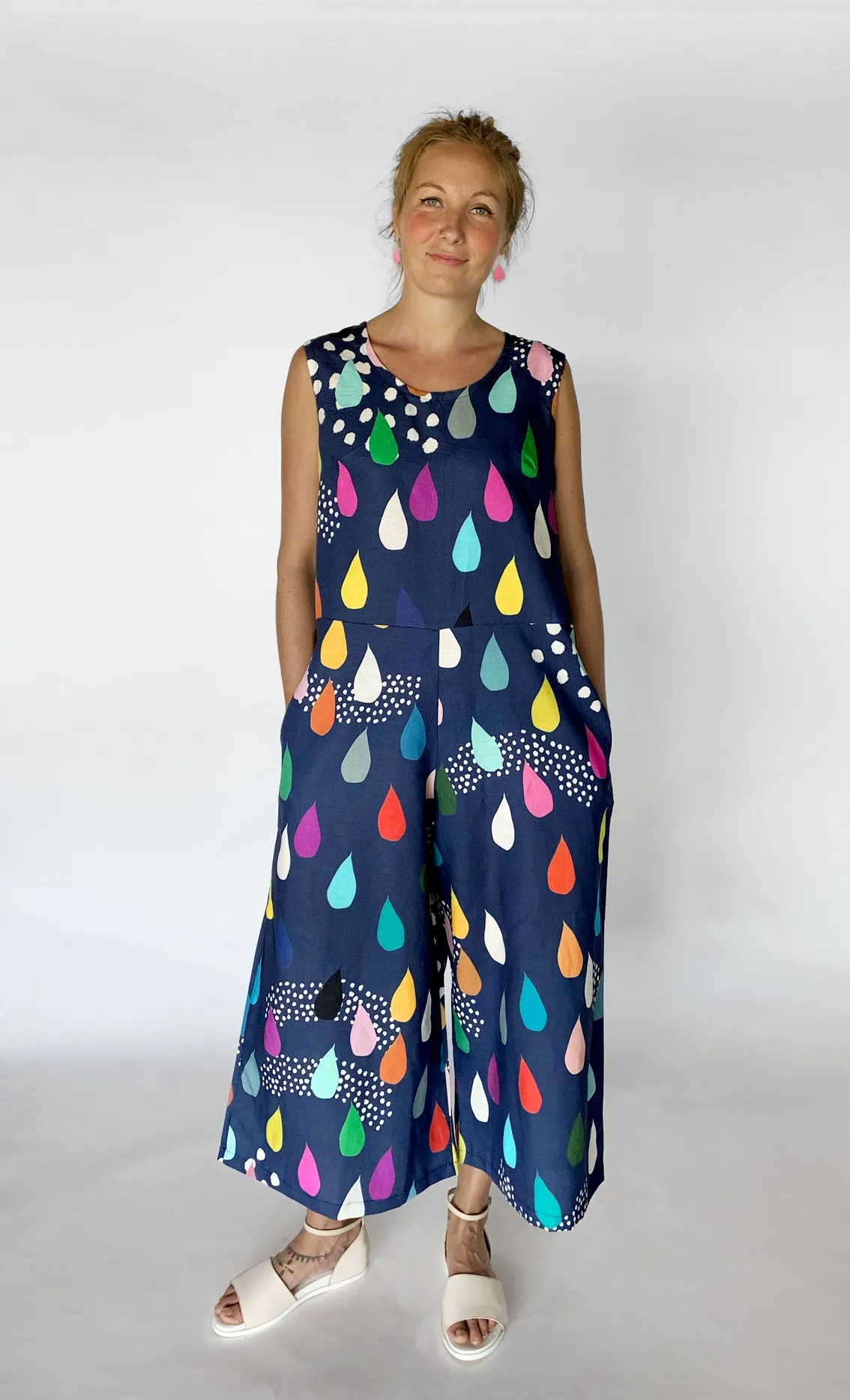 Doops Drops 100% linen jumpsuit (navy) with tie