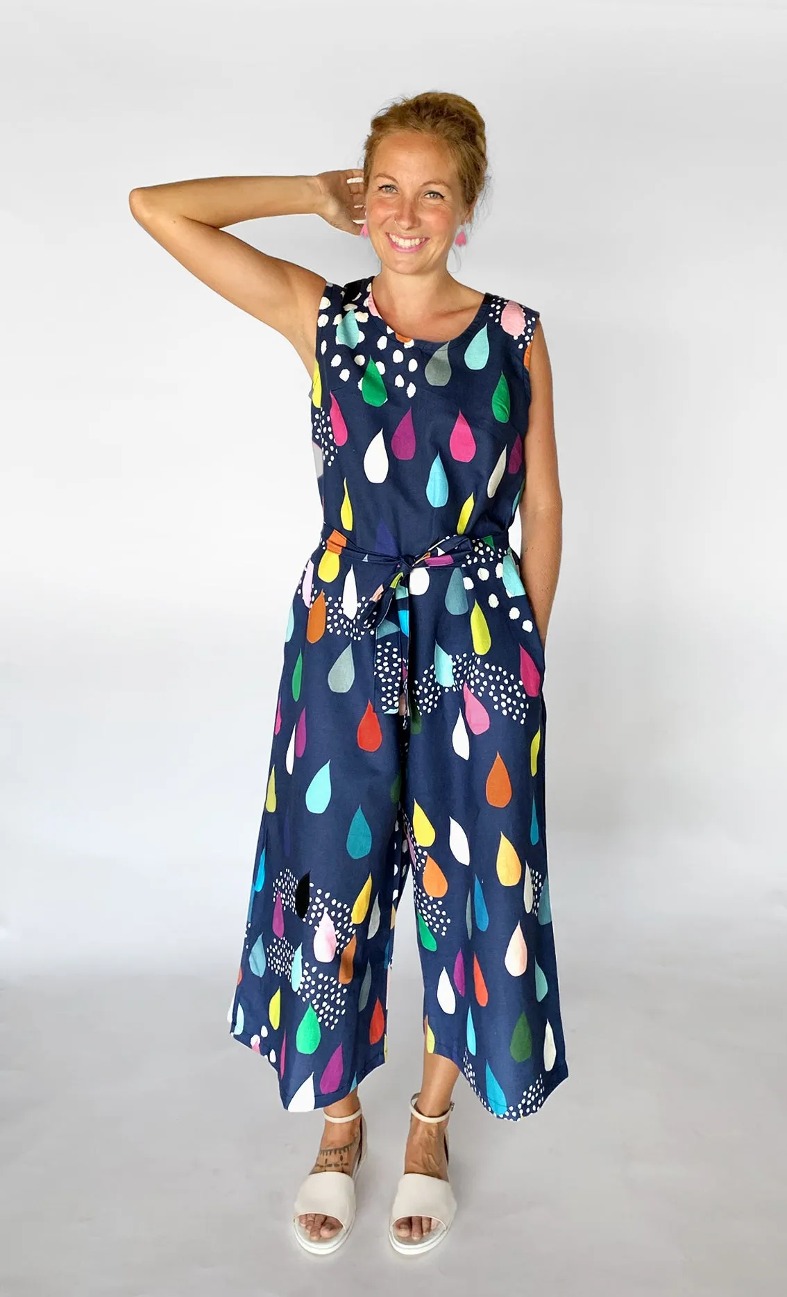 Doops Drops 100% linen jumpsuit (navy) with tie