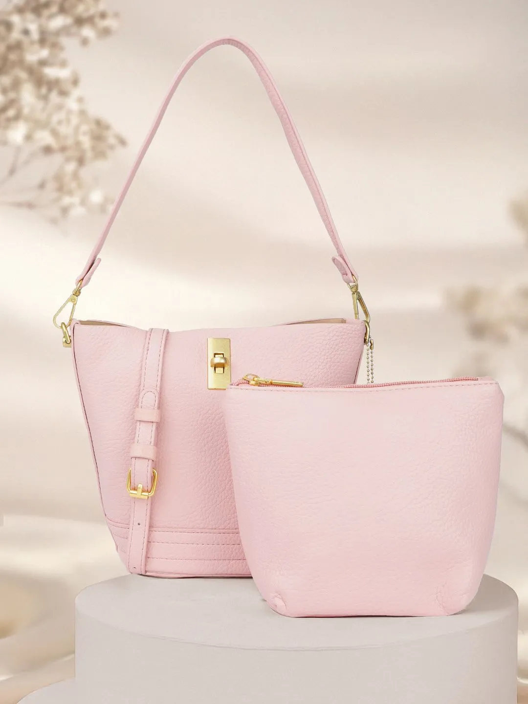 DressBerry Textured Shoulder Bag with Pouch