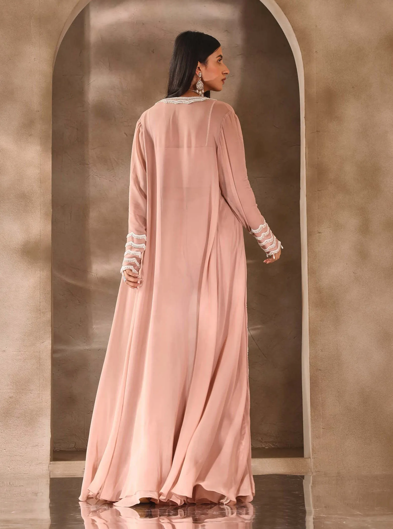 Dusty pink embellished jacket and gharara set