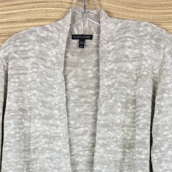 EILEEN FISHER Melange Organic Linen Blend Grain Open Front Cardigan Size M