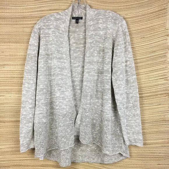 EILEEN FISHER Melange Organic Linen Blend Grain Open Front Cardigan Size M