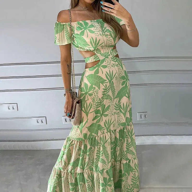 Elegant Floral Printed Lace-up Dress