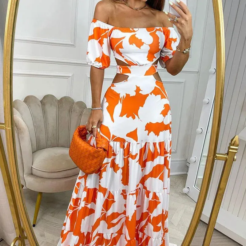 Elegant Floral Printed Lace-up Dress