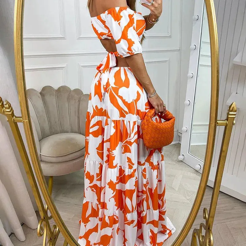 Elegant Floral Printed Lace-up Dress