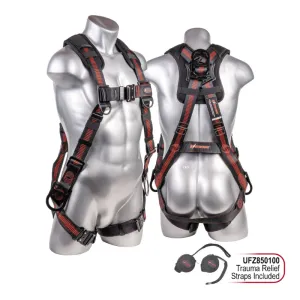 Elite  5-Point FBH, Enhanced Dorsal D-ring Plus™, 2 Side D-rings, TB Legs, QC Chest, Back/ Shoulder Pad, All Black Fittings – Harness