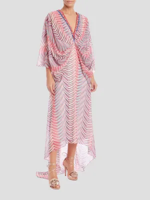 Embellished Neck Print Dolman Dress