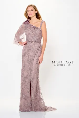 Embellished One Shoulder Gown with Floral Applique