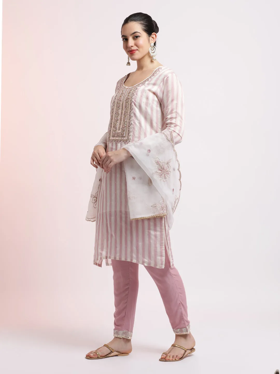 Embellished Silk Blend Kurta Set With Dupatta
