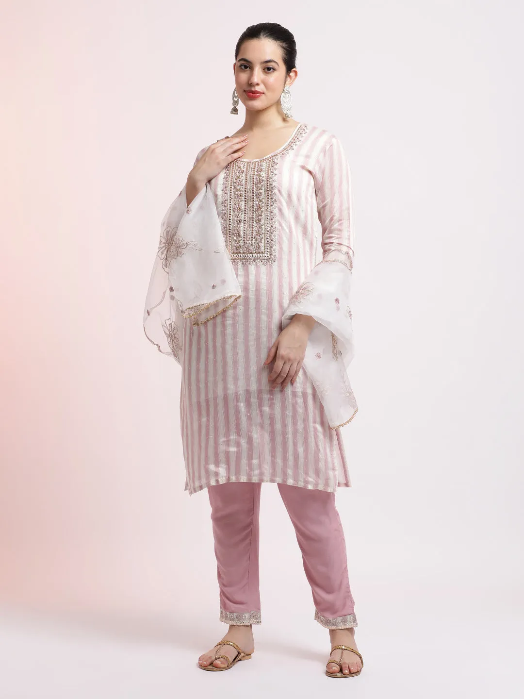 Embellished Silk Blend Kurta Set With Dupatta